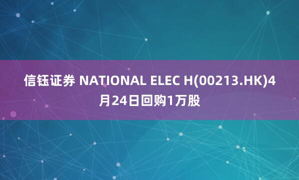 信钰证券 NATIONAL ELEC H(00213.HK)4月24日回购1万股